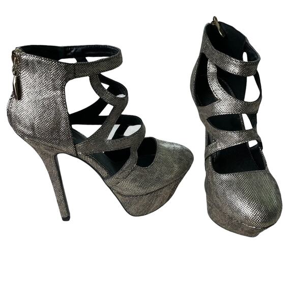Qupid NWOB Silver Gold Lizard Metallic Platform Stiletto Heels Back Zip Size 7.5 - Picture 1 of 5